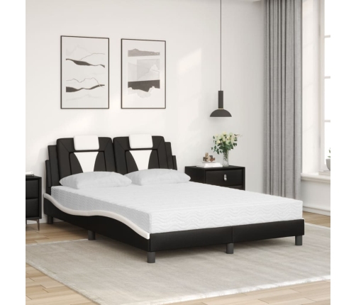 Cama con colchón cuero sintético negro y blanco 140x190 cm