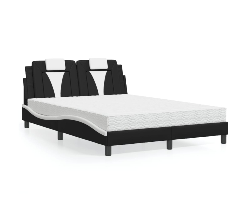 Cama con colchón cuero sintético negro y blanco 140x190 cm