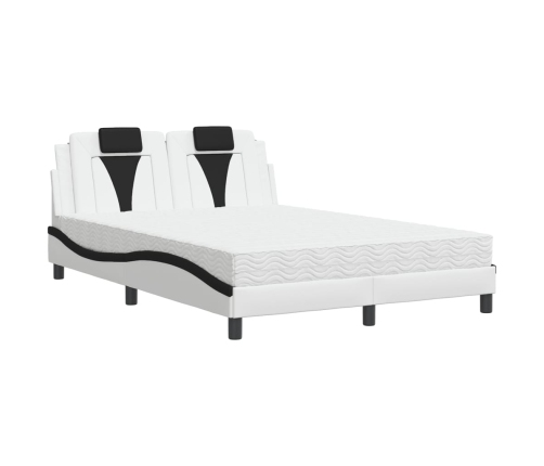 Cama con colchón cuero sintético blanco y negro 140x190 cm