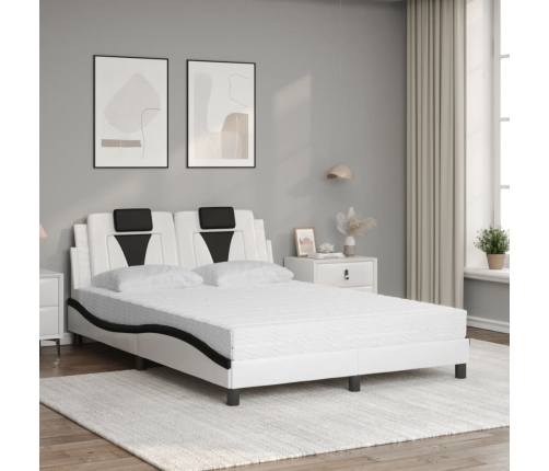 Cama con colchón cuero sintético blanco y negro 140x190 cm