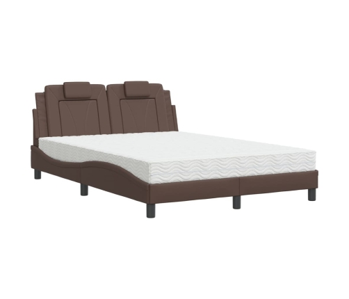 Cama con colchón cuero sintético marrón 140x200 cm