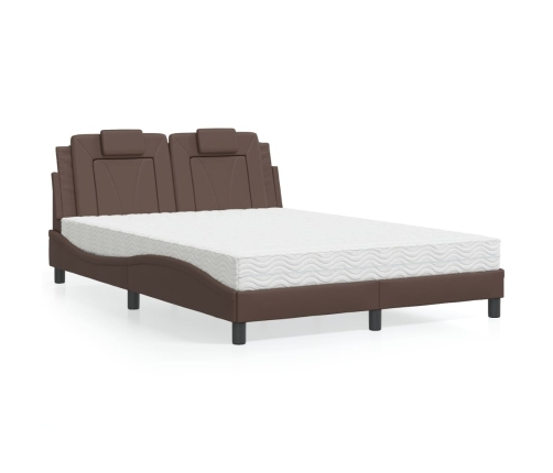 Cama con colchón cuero sintético marrón 140x200 cm