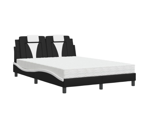 Cama con colchón cuero sintético negro y blanco 140x200 cm