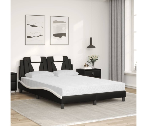Cama con colchón cuero sintético negro y blanco 140x200 cm