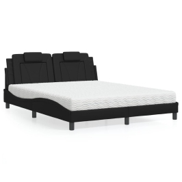 Cama con colchón cuero sintético negro 160x200 cm