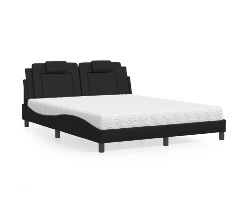 Cama con colchón cuero sintético negro 160x200 cm