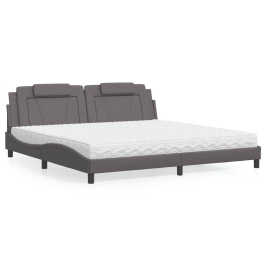 Cama con colchón cuero sintético gris 200x200 cm