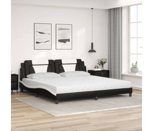 vidaXL Cama con colchón cuero sintético negro y blanco 200x200 cm