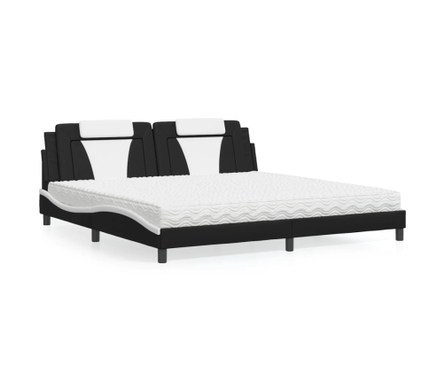 vidaXL Cama con colchón cuero sintético negro y blanco 200x200 cm