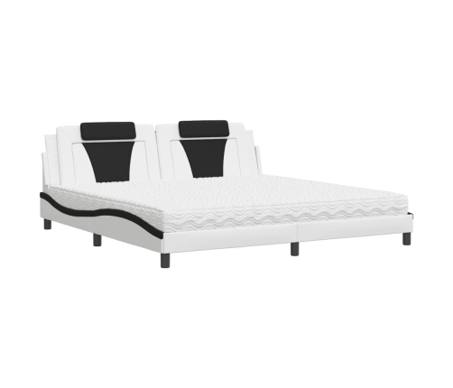 Cama con colchón cuero sintético blanco y negro 200x200 cm