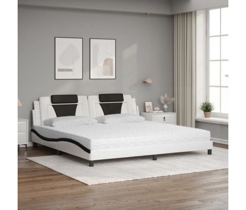 Cama con colchón cuero sintético blanco y negro 200x200 cm