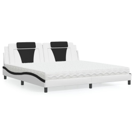 Cama con colchón cuero sintético blanco y negro 200x200 cm