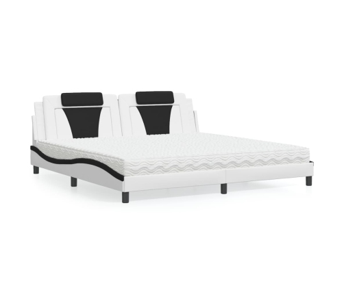 Cama con colchón cuero sintético blanco y negro 200x200 cm