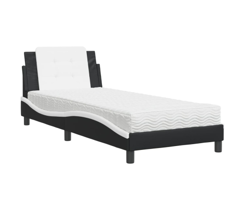 vidaXL Cama con colchón cuero sintético negro y blanco 80x200 cm