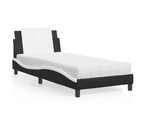 vidaXL Cama con colchón cuero sintético negro y blanco 80x200 cm