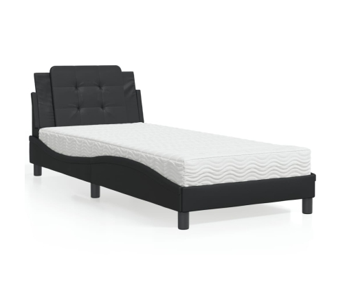 Cama con colchón cuero sintético negro 90x190 cm