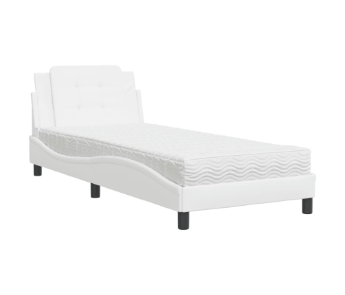 Cama con colchón cuero sintético blanco 90x190 cm