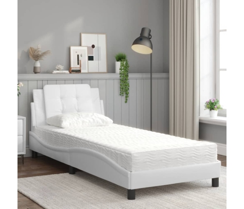 Cama con colchón cuero sintético blanco 90x190 cm