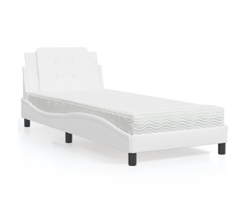 Cama con colchón cuero sintético blanco 90x190 cm