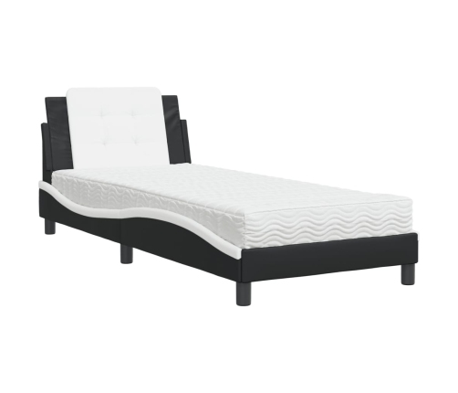 Cama con colchón cuero sintético negro y blanco 90x190 cm