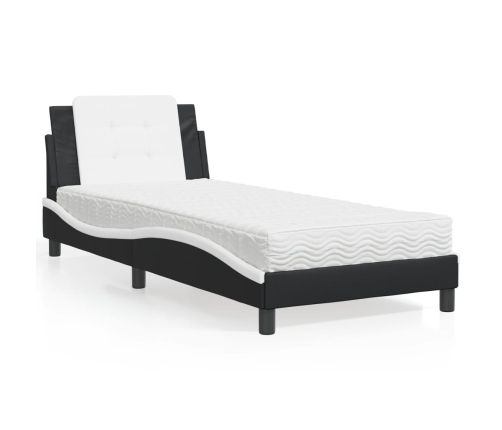 Cama con colchón cuero sintético negro y blanco 90x190 cm