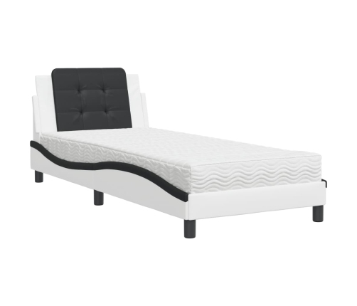 Cama con colchón cuero sintético blanco y negro 90x190 cm