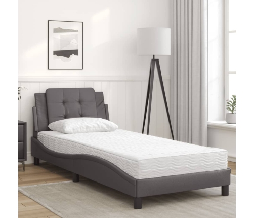 vidaXL Cama con colchón cuero sintético gris 90x200 cm