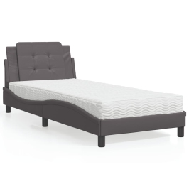 Cama con colchón cuero sintético gris 90x200 cm