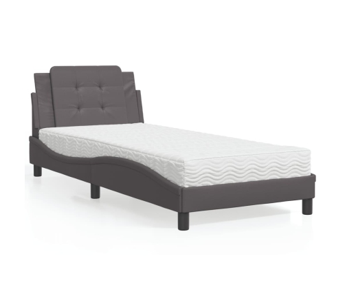 vidaXL Cama con colchón cuero sintético gris 90x200 cm