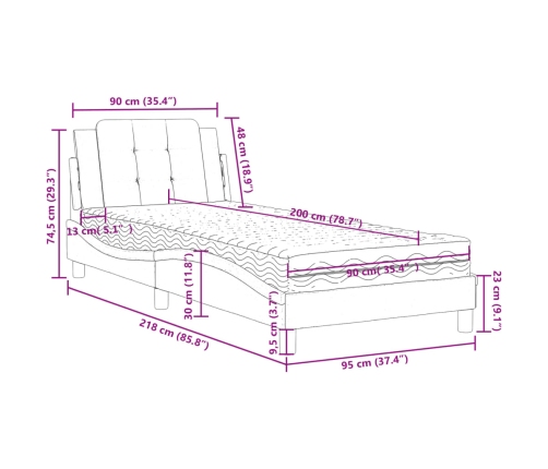 Cama con colchón cuero sintético capuchino 90x200 cm