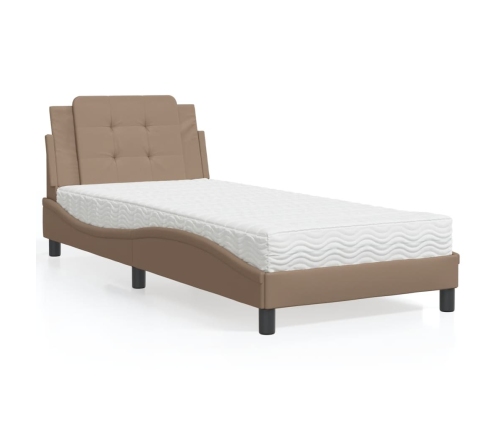 Cama con colchón cuero sintético capuchino 90x200 cm