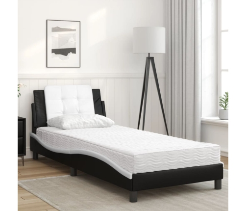 Cama con colchón cuero sintético negro y blanco 90x200 cm