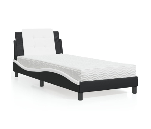 Cama con colchón cuero sintético negro y blanco 90x200 cm