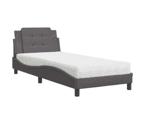 vidaXL Cama con colchón cuero sintético gris 100x200 cm