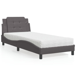 Cama con colchón cuero sintético gris 100x200 cm