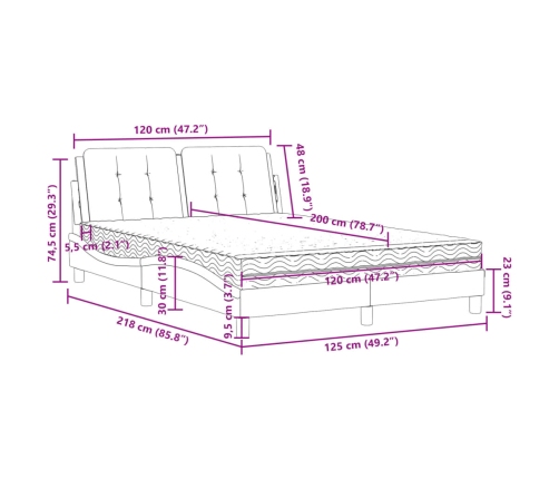 vidaXL Cama con colchón cuero sintético negro y blanco 120x200 cm