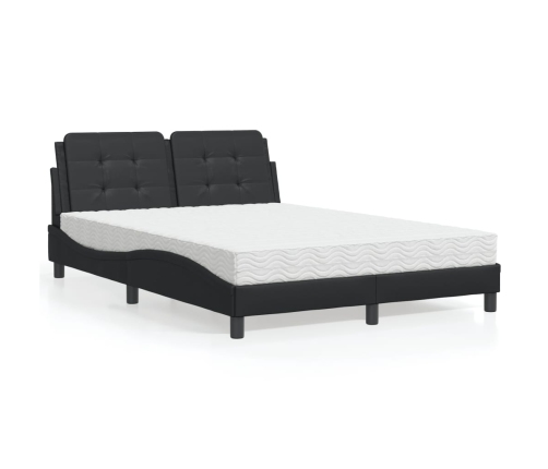 Cama con colchón cuero sintético negro 140x190 cm