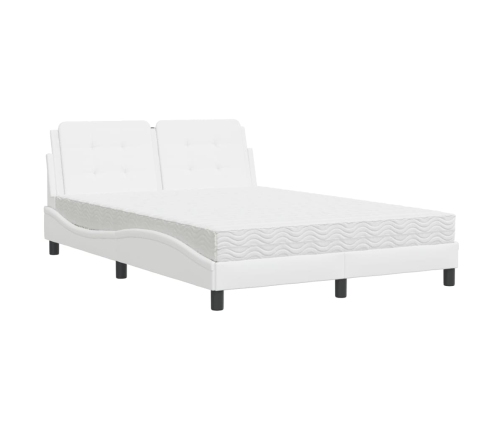 Cama con colchón cuero sintético blanco 140x190 cm