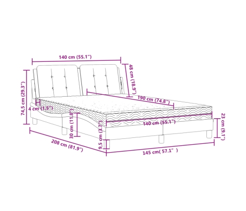 Cama con colchón cuero sintético blanco 140x190 cm