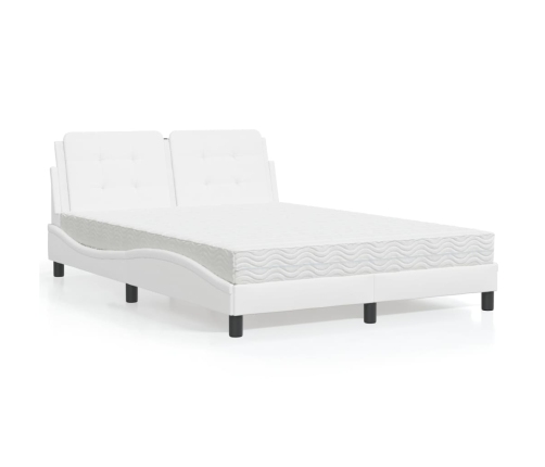 Cama con colchón cuero sintético blanco 140x190 cm