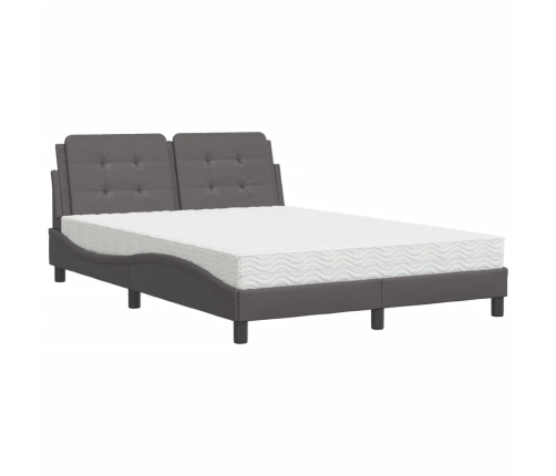 Cama con colchón cuero sintético gris 140x190 cm