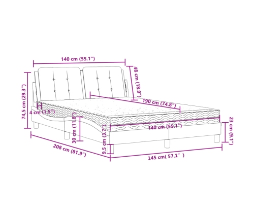 vidaXL Cama con colchón cuero sintético gris 140x190 cm