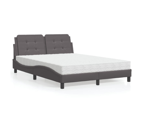 Cama con colchón cuero sintético gris 140x190 cm