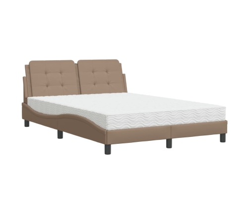 Cama con colchón cuero sintético capuchino 140x190 cm