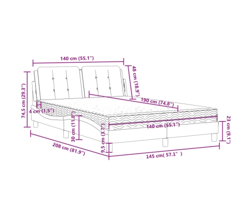 Cama con colchón cuero sintético capuchino 140x190 cm