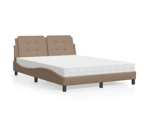 Cama con colchón cuero sintético capuchino 140x190 cm