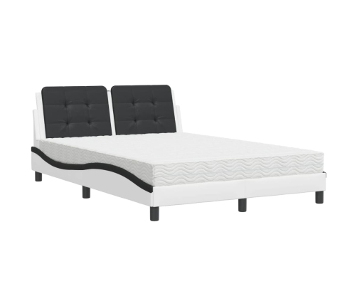 Cama con colchón cuero sintético blanco y negro 140x190 cm