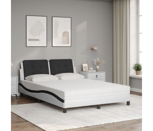 Cama con colchón cuero sintético blanco y negro 140x190 cm