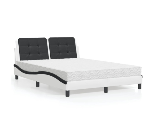 Cama con colchón cuero sintético blanco y negro 140x190 cm