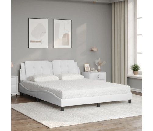 Cama con colchón cuero sintético blanco 160x200 cm